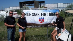 The Market Development Team of the Renewable Fuels Association stands near one of their banners during the 2009 Sturgis Rally at the Legendary Buffalo Chip Campground, just East of Sturgis, SD. www.ChooseEthanol.com